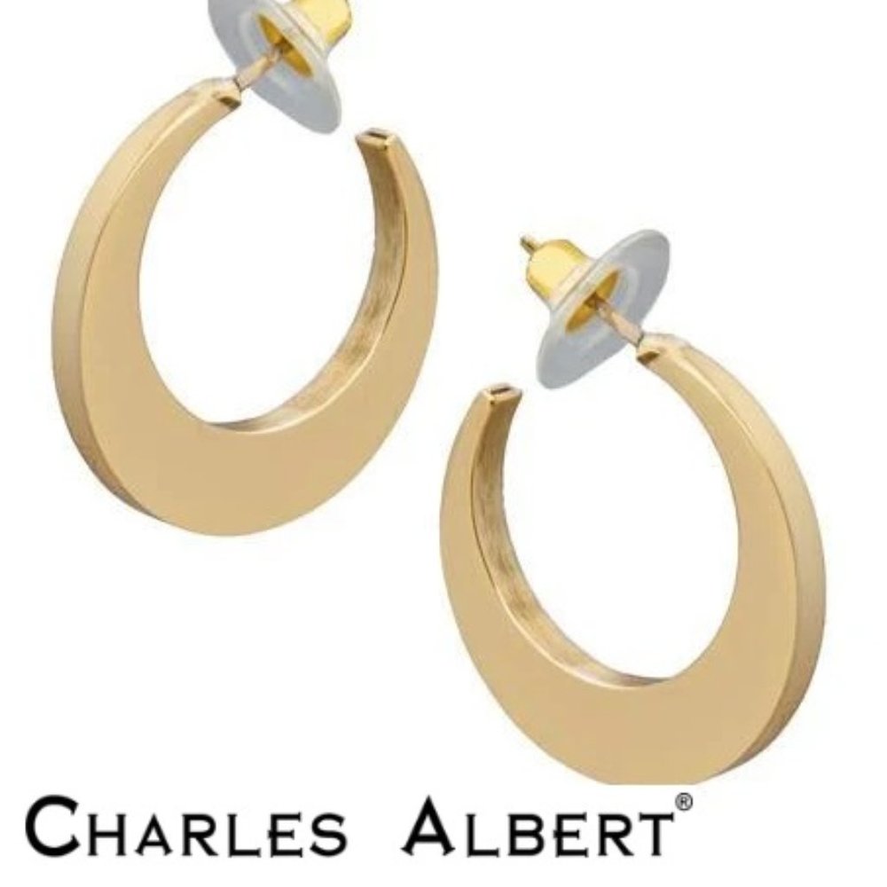 NEW Alchemia Thick Mid Hoop Earrings Gold Handcrafted Designer CHARLES ALBERT